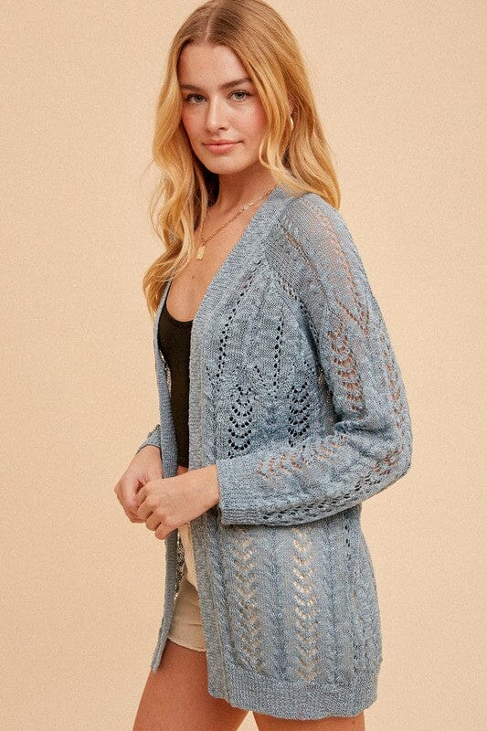 Blue Textured Crochet Cardigan