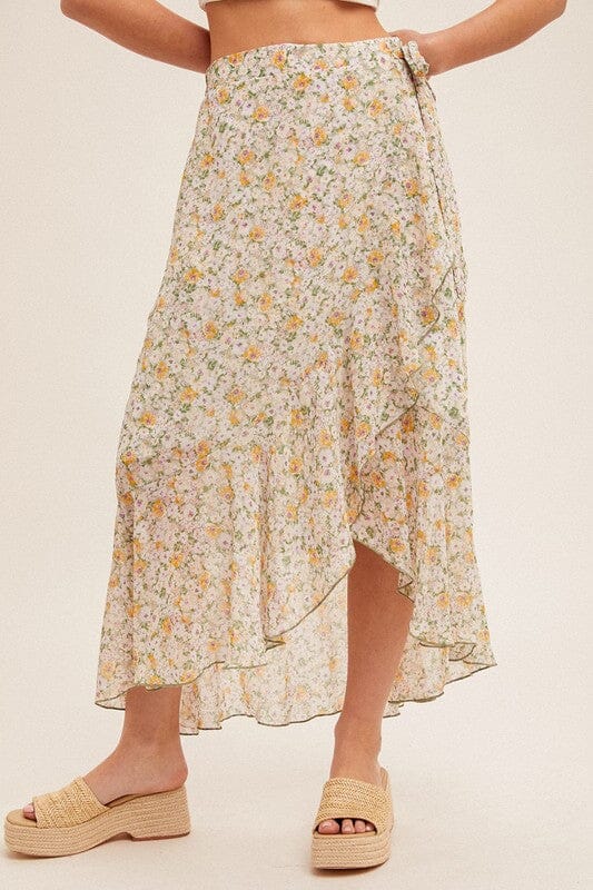 Ditsy Floral Tie Waist Chiffon Skirt