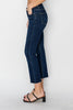 RISEN Dark Wash Mid Rise Raw Hem Straight Leg Jeans