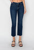 RISEN Dark Wash Mid Rise Raw Hem Straight Leg Jeans