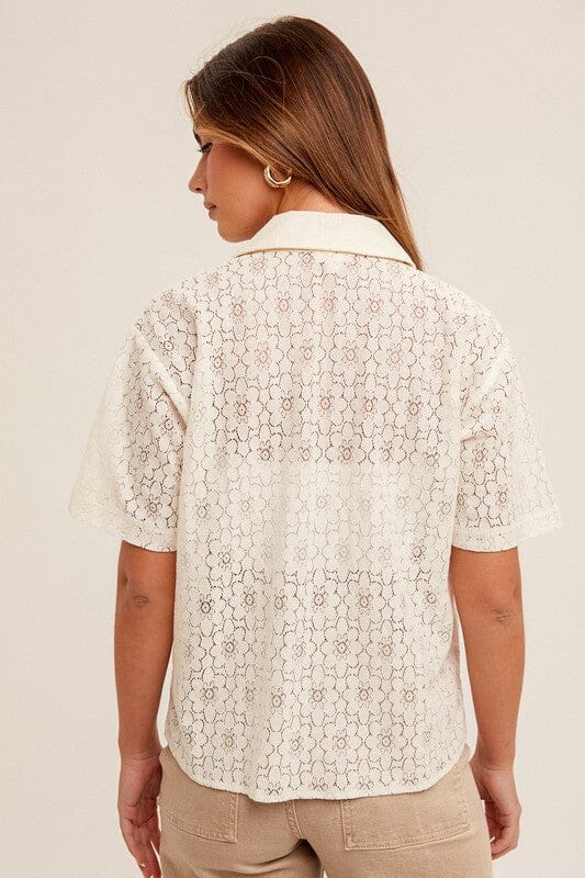 Ivory Crochet Lace Button Down Shirt