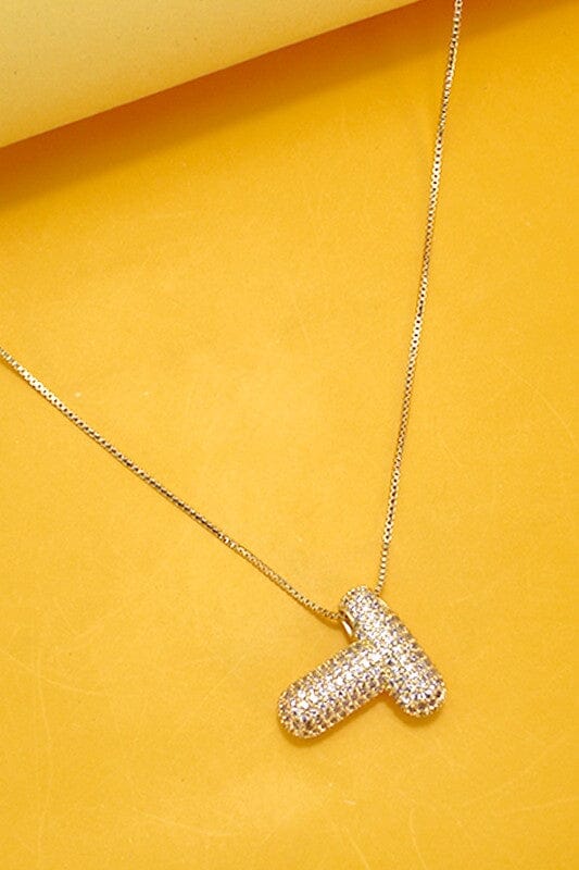 Rhinestone Buble Initial Charm Necklace