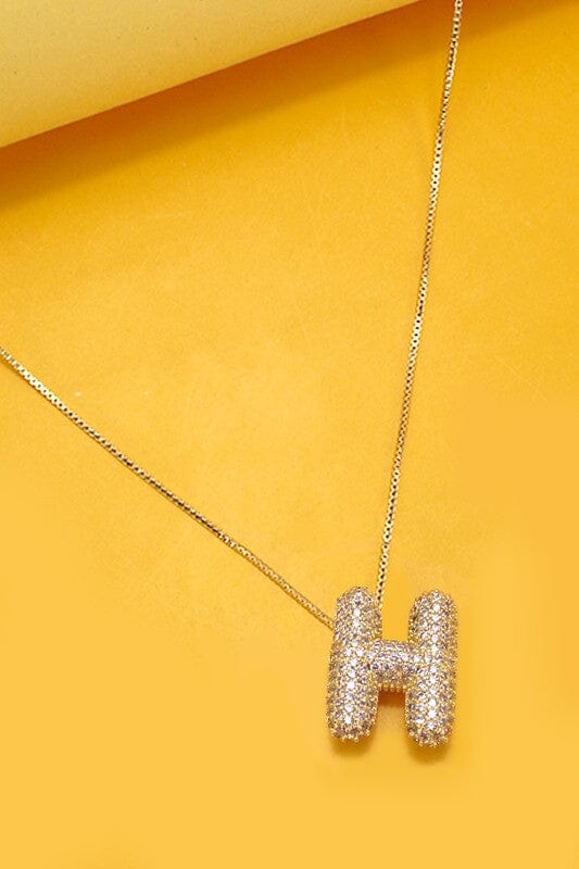 Rhinestone Buble Initial Charm Necklace