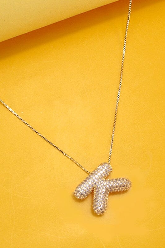 Rhinestone Buble Initial Charm Necklace