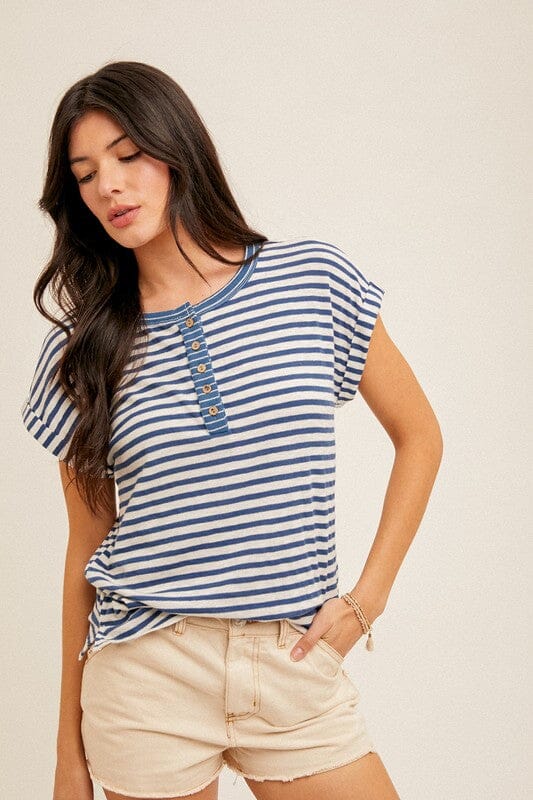 Blue Mixed Stripe Loose Fit Shirt