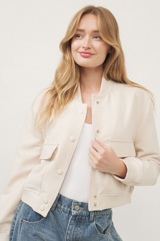 Cream Front Pocket Bomber Jacket