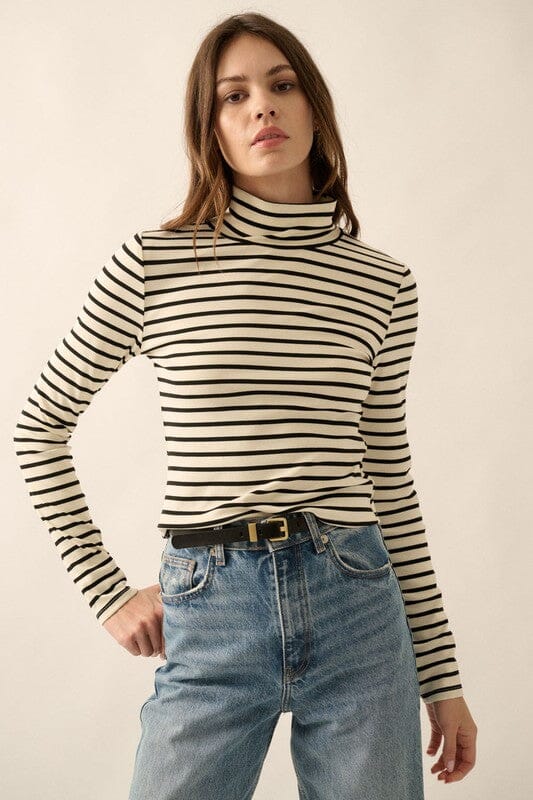 Striped Knit Mock-Neck Top