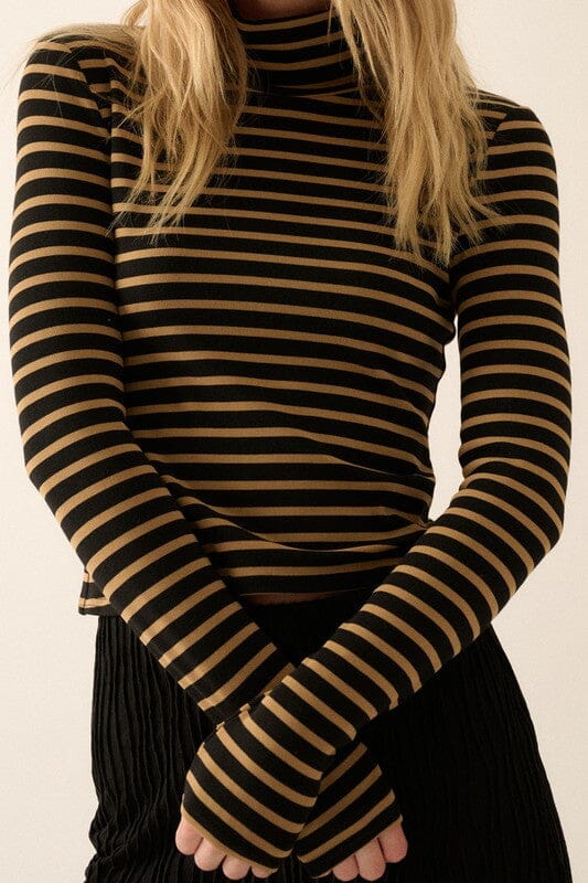 Striped Knit Mock-Neck Top