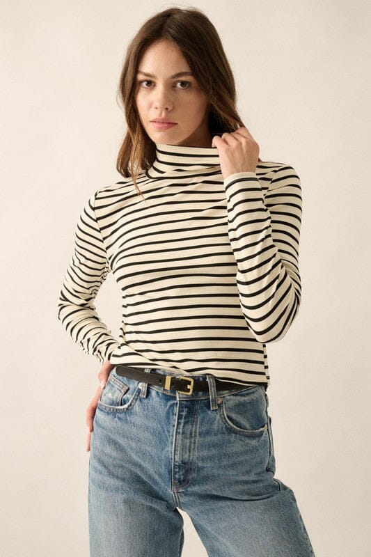 Striped Knit Mock-Neck Top