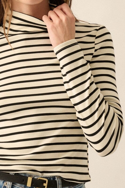 Striped Knit Mock-Neck Top