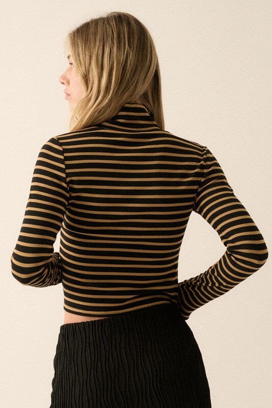 Striped Knit Mock-Neck Top