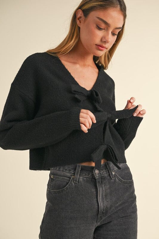 Black Bow Knit Sweater Top