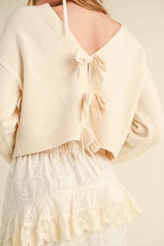 Cream Bow Knit Sweater Top