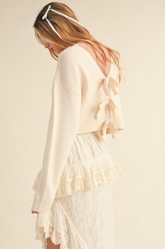 Cream Bow Knit Sweater Top