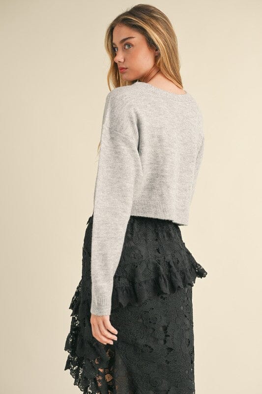 Gray Bow Knit Sweater Top