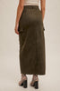 Olive Suede Cargo Midi Skirt