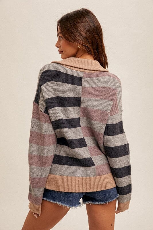 Stripe Mix Half Zip Sweater