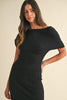 Black Off Shoulder Ribbed Midi Dress