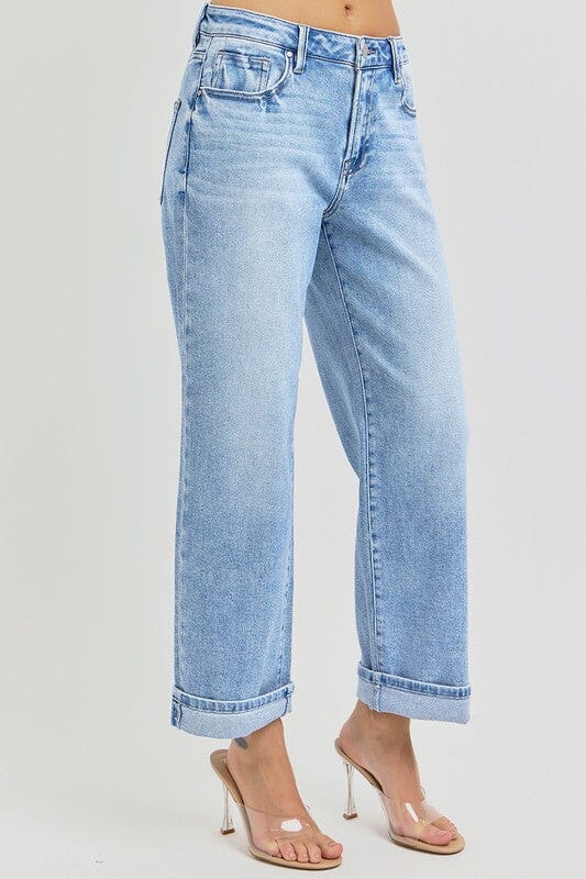 RISEN High Rise Ankle Barrel Cuffed Jeans