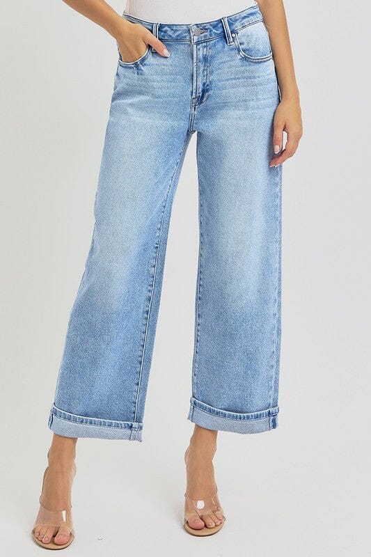 RISEN High Rise Ankle Barrel Cuffed Jeans