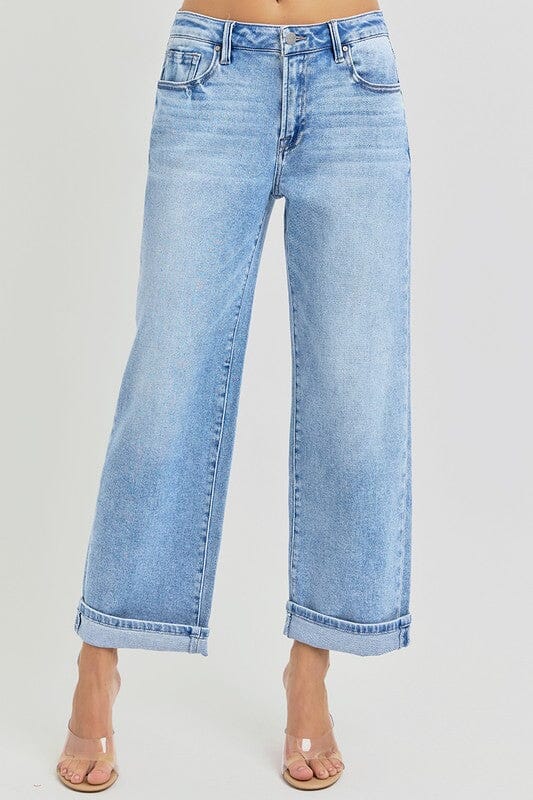 RISEN High Rise Ankle Barrel Cuffed Jeans