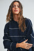 Navy Striped Drop Shoulder Sweater