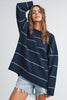 Navy Striped Drop Shoulder Sweater