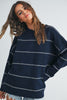 Navy Striped Drop Shoulder Sweater