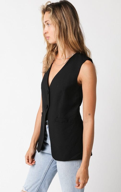 Black Woven 2-Button Vest