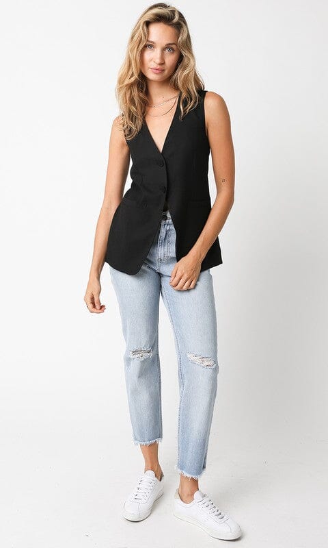 Black Woven 2-Button Vest