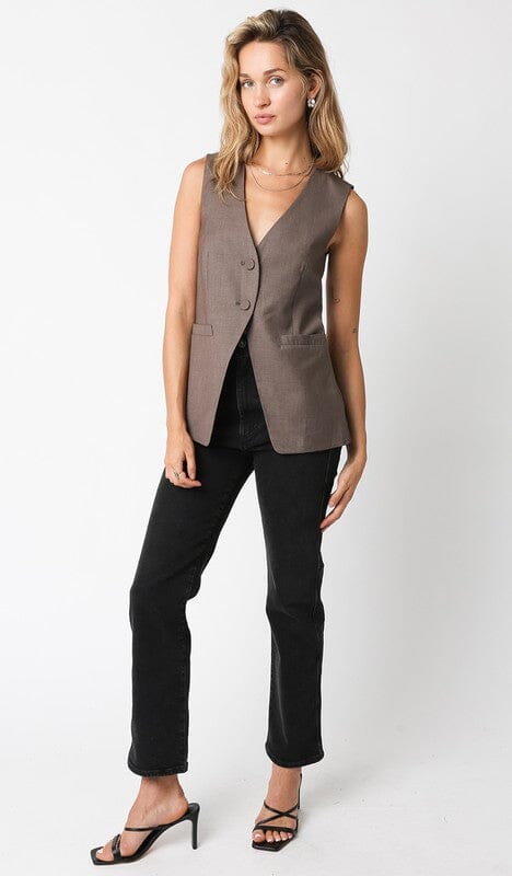 Brown Woven 2-Button Vest