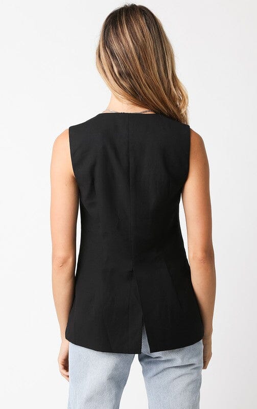 Black Woven 2-Button Vest