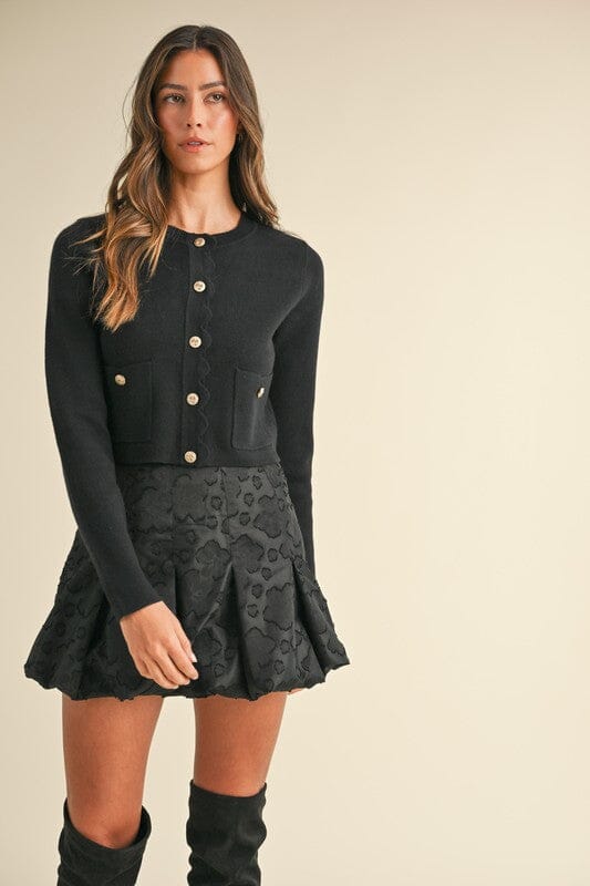 Black Scalloped Gold Detail Cardigan