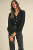 Black Scalloped Pearl Button Cardigan