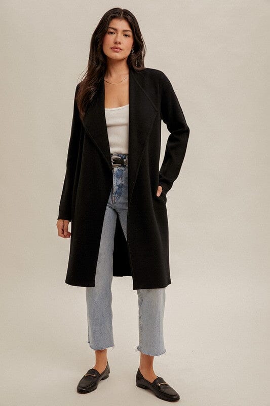 Black Drape Collar Longline Cardigan