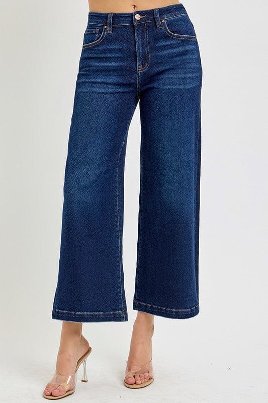 RISEN Dark Wash High Rise Crop Wide Jeans
