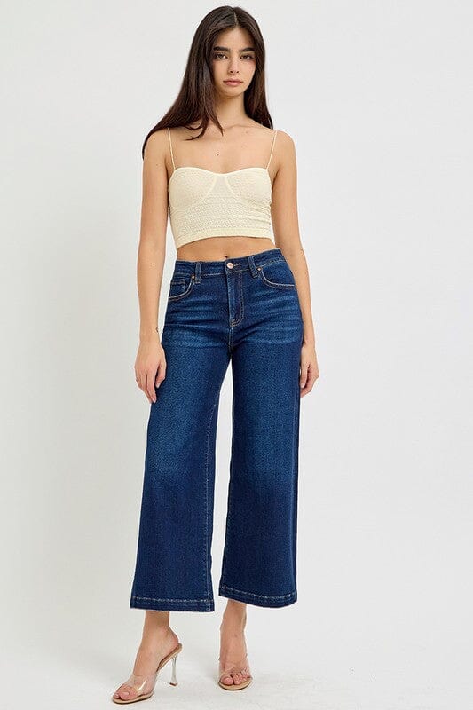 RISEN Dark Wash High Rise Crop Wide Jeans