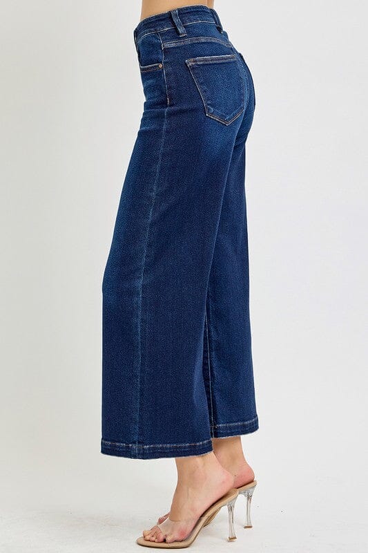 RISEN Dark Wash High Rise Crop Wide Jeans