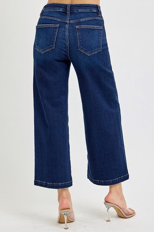 RISEN Dark Wash High Rise Crop Wide Jeans