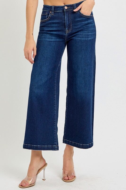 RISEN Dark Wash High Rise Crop Wide Jeans