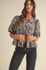 Leopard Puff Sleeve Peplum Top