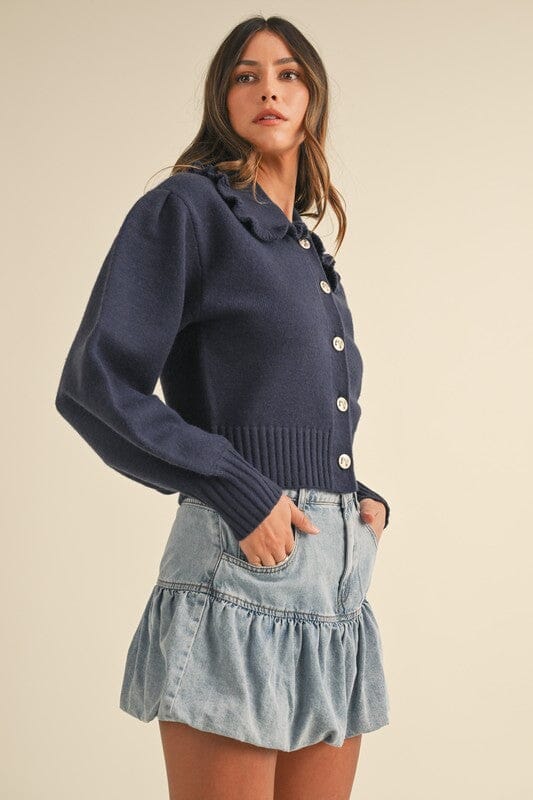 Navy Ruffle Peter Pan Collar Cardigan