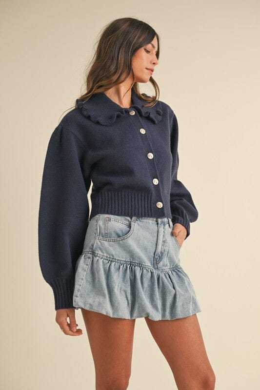 Navy Ruffle Peter Pan Collar Cardigan