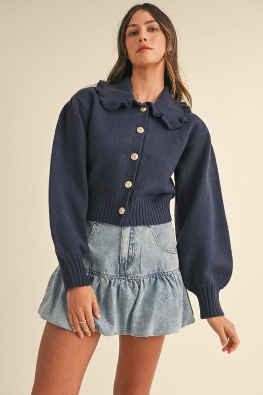 Navy Ruffle Peter Pan Collar Cardigan