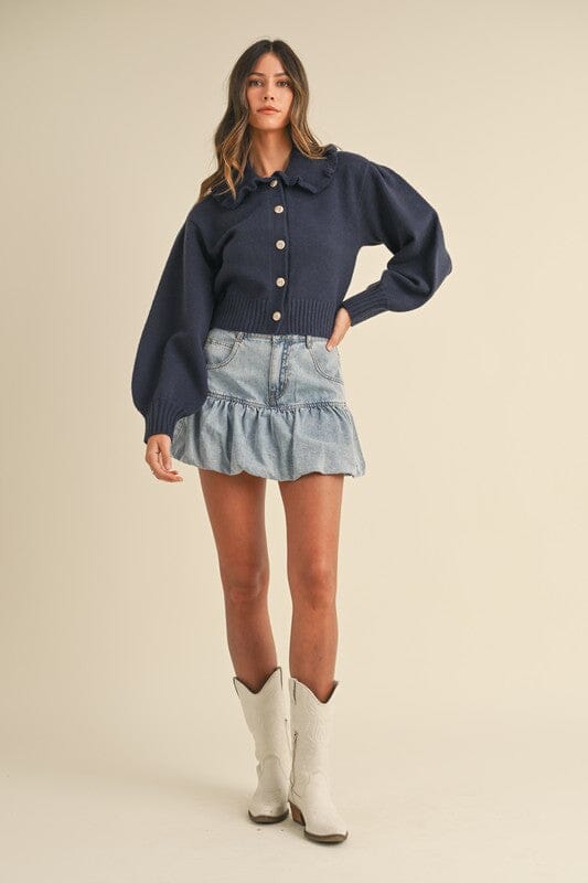 Navy Ruffle Peter Pan Collar Cardigan