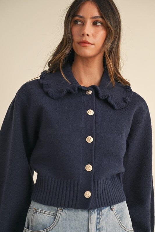 Navy Ruffle Peter Pan Collar Cardigan