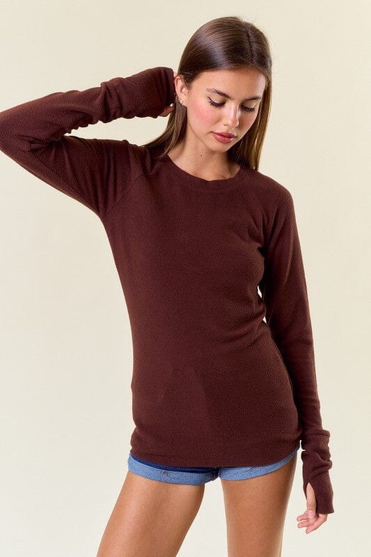 Chocolate Brushed Knit Thumb-Hole Top