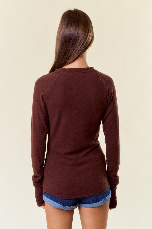 Chocolate Brushed Knit Thumb-Hole Top