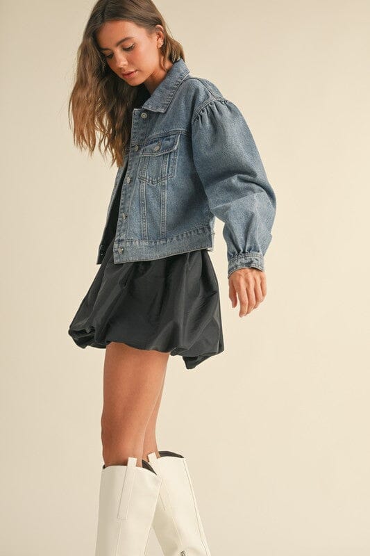 Medium Wash Puff Sleeve Denim Jacket