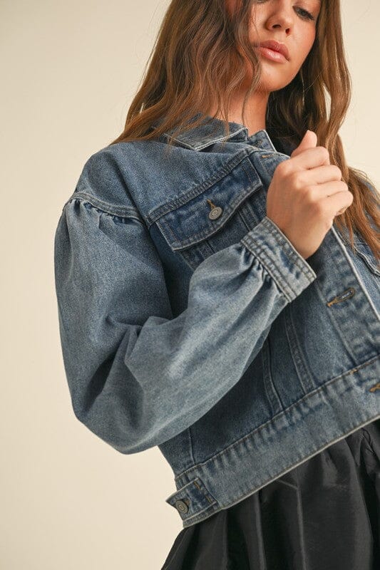 Medium Wash Puff Sleeve Denim Jacket